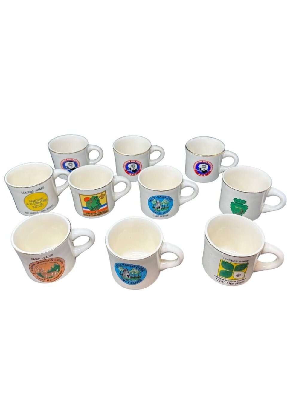 Vintage Boy Scouts Mug Lot 10 Coffee Cup BSA Camp Leader Andrew Jackson 70s USA
